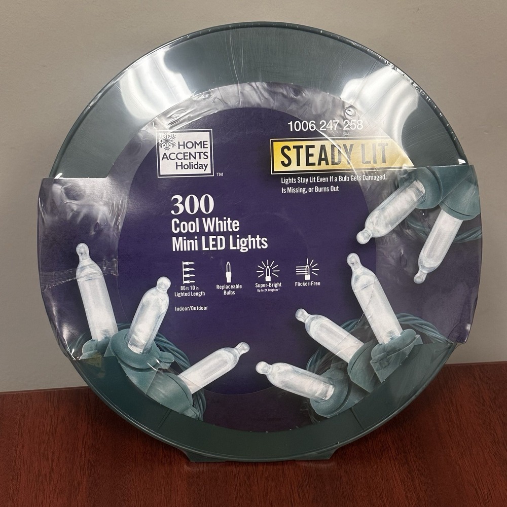 Home Accents 300 Count Warm White Super Bright Steady Lit Mini LED Light 86' NEW